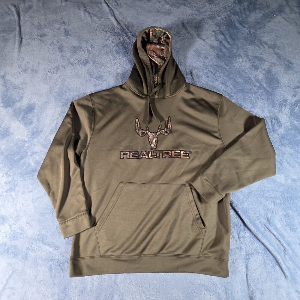 Realtree Buckhorn River Mens Large Performance Hoodie Camo Lined Hunting Olive